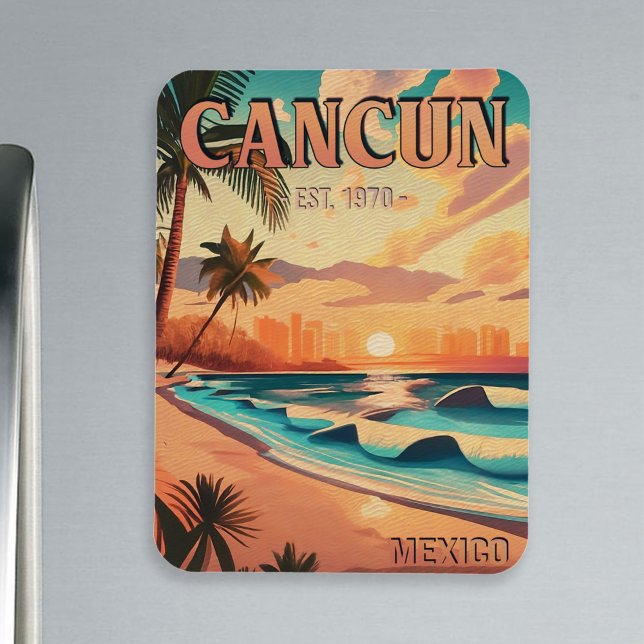 Cancún Mexiko Handflatan Träd Sunset Travel Souven Magnet (Skapare uppladdad)