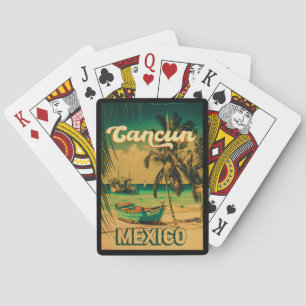 Cancun Mexiko Handflatan Träd Vintage resor Souven Casinokort