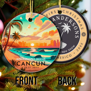 Cancún Mexiko Handflatan Träd Vintage resor Souven Julgransprydnad Keramik