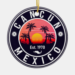 Cancun Mexiko Handflatan Träd Vintage resor Souven Julgransprydnad Keramik