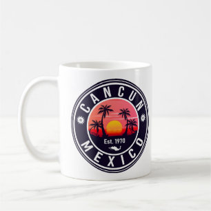 Cancun Mexiko Handflatan Träd Vintage resor Souven Kaffemugg