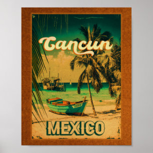 Cancun Mexiko Handflatan Träd Vintage resor Souven Poster