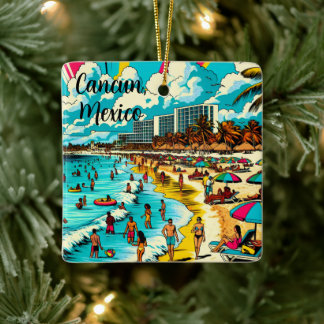 Cancun, Mexiko med pop Art Vibe Julgransprydnad Keramik