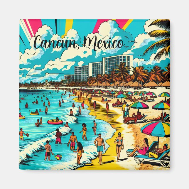 Cancun, Mexiko med pop Art Vibe Magnet (Framsidan)