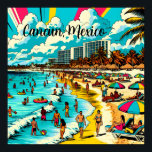 Cancun, Mexiko med pop Art Vibe Poster<br><div class="desc">Konst i tecknad bok stil på en strand med vintage vibes. AI Art skildrar människor som har roligt på strandkusten med hotell och lägenheter byggnad i bakgrunden,  söt handflatan träd,  färgstarka paraplyer och en underbar blå grumlig himlar i Cancun,  Mexiko.</div>