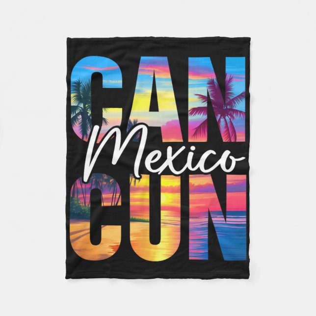 Cancun Mexiko Palmträd Solnedgång Strand Sommar Le Fleecefilt (Framsidan)