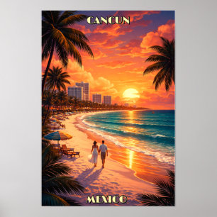 Cancun, Mexiko Retro Art Deco Färg Turism Poster