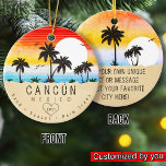 Cancún Mexiko Retro Sunset Handflatan träd Souveni Julgransprydnad Keramik<br><div class="desc">Cancun-återstranddesign för semester. Cancun Mexico Cities Vintage souvenir för resor till Mexico Beach Städer. Cancun, konstverk till Mexikanska semesterfirare och ryggsäckar. Cancun retro souvenir. Utformning för ryggsäckar och resor till Mexiko. Persika med Vintage souvenir för vakter i havet. - Du kan anpassa mallen genom att lägga till en namn i...</div>