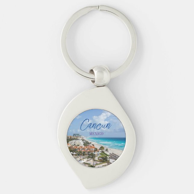 Cancun Mexiko Souvenir Swirl Silverfärgad Nyckelring (Framsidan)