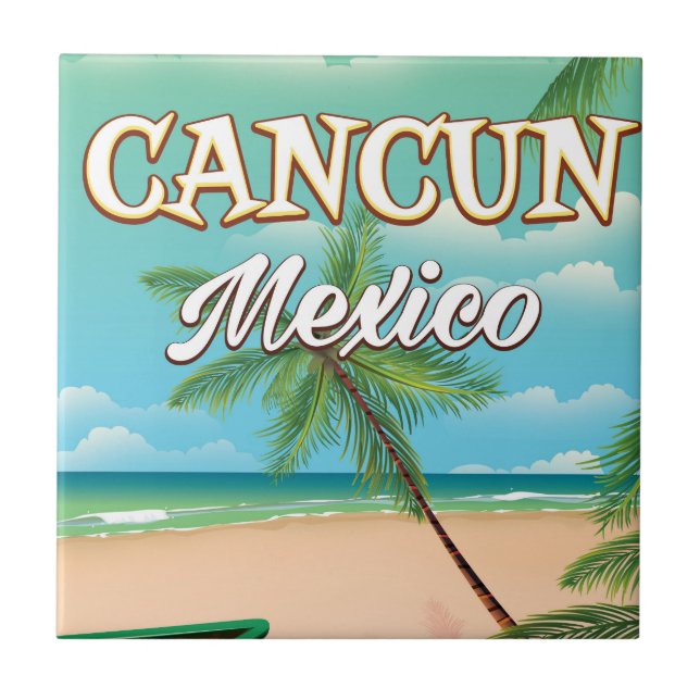 Cancun Mexiko strand affisch Kakelplatta (Framsidan)