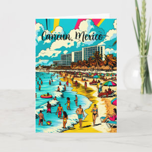 Cancun Mexiko strand med en seriebok Pop Art-känsl Kort