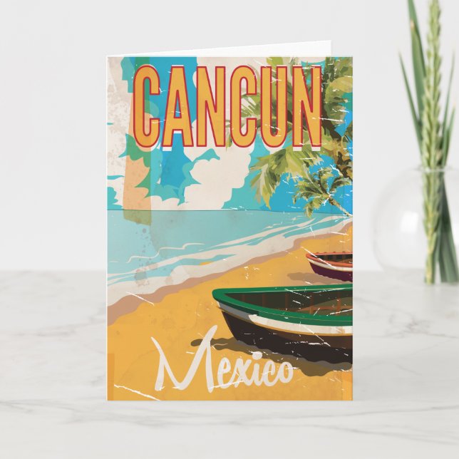 Cancun Mexiko Strand Vintage reseskylt tryck Kort (Framsida)