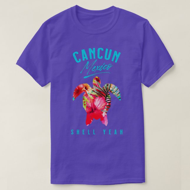 Cancun Mexiko Tropical Hibiscus Flowers Sea Turtle T Shirt (Design framsida)