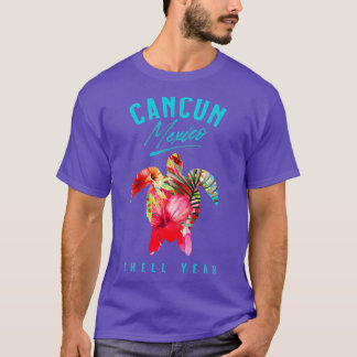 Cancun Mexiko Tropical Hibiscus Flowers Sea Turtle T Shirt