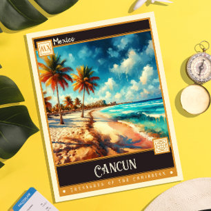 Cancun, Mexiko Vintage-målning Vykort