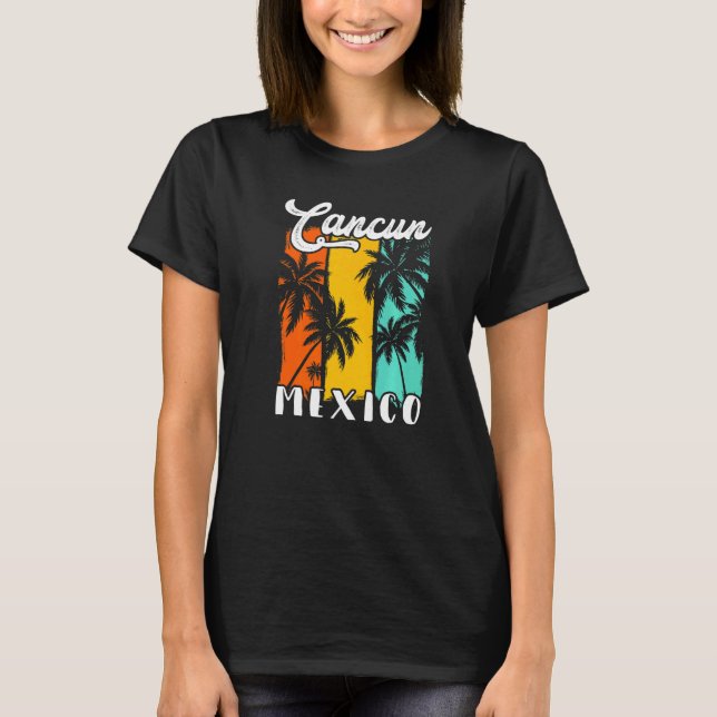 Cancun Palm Trees Beach Mexico Retro Vacation Fami T Shirt (Framsida)