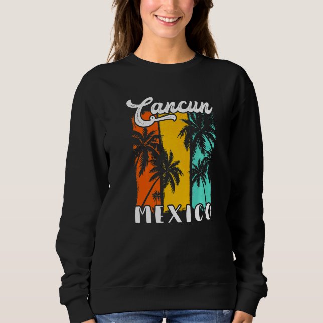 Cancun Palm Trees Beach Mexico Retro Vacation Fami T Shirt (Framsida)