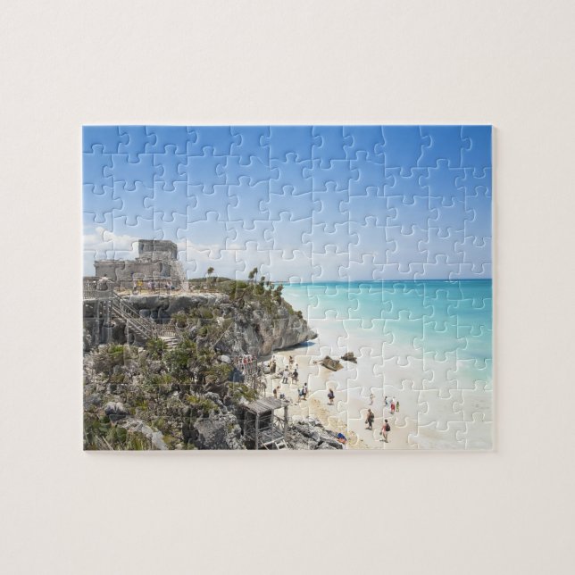 Cancun, Quintana Roo, Mexiko - Ruiner på en kulle Pussel (Horisontell)