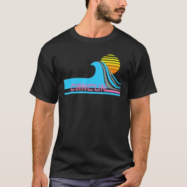 Cancun Retro 80s Stil Surfa Tee (Framsida)