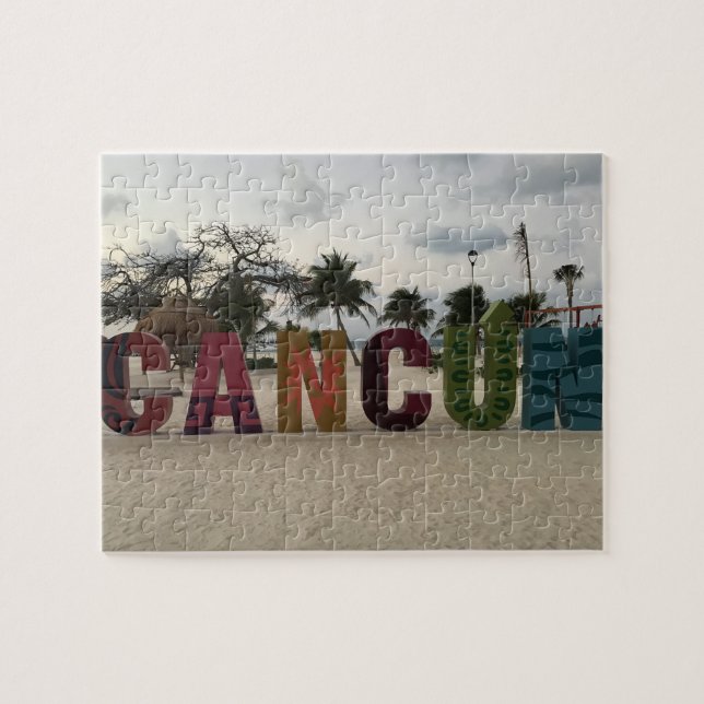 Cancun Sign - Playa Delfine, Mexico Jigszawa Puzzl Pussel (Horisontell)