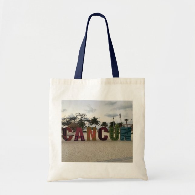 Cancun Sign - Playa Delfine, Mexico Tote Bag Tygkasse (Framsidan)