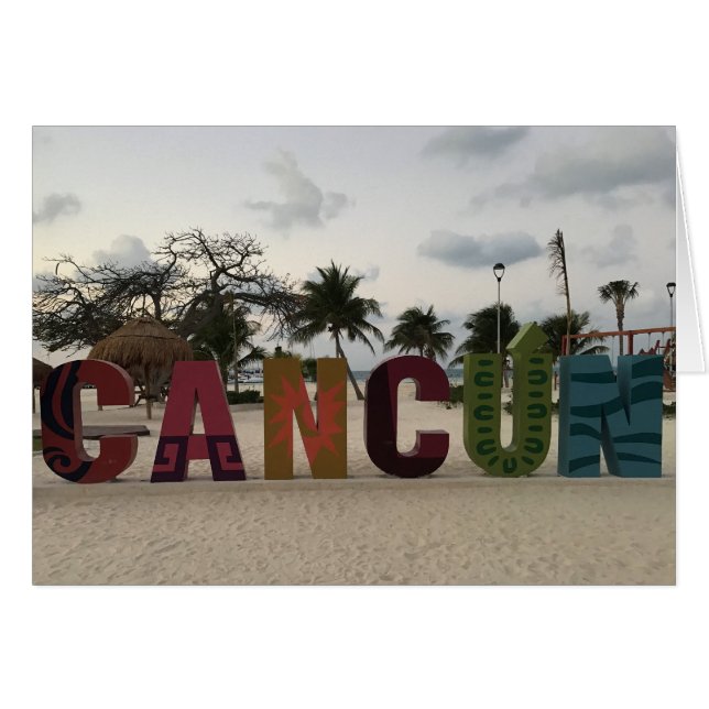Cancun Sign - Playa Delfine, Mexiko Card Hälsningskort (Framsidan Horizontal)