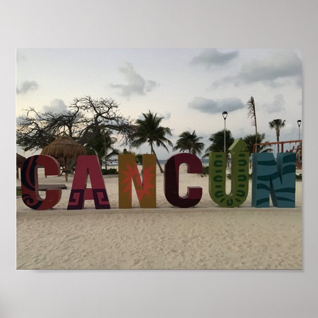 Cancun Sign - Playa Delfine, Mexiko Poster (Framsidan)