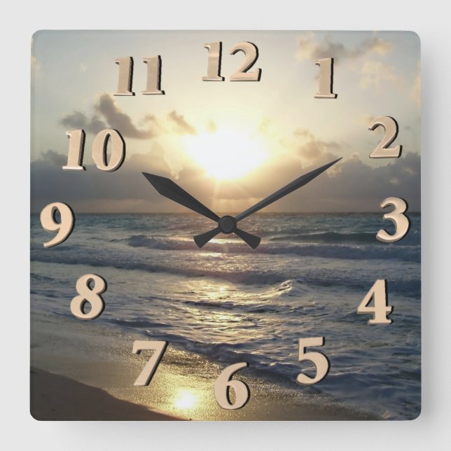 Cancun Sunrise Square Wall Clock Fyrkantig Klocka (Framsida)