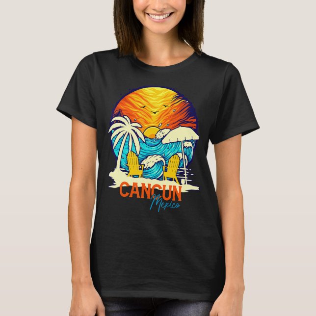 Cancun Sunset Beach Mexico Vacation Par Family T Shirt (Framsida)