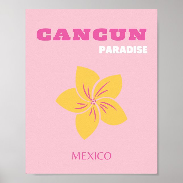 Cancun Travel Art, Mexiko, Preppy, Rosa Preppy Art Poster (Framsidan)