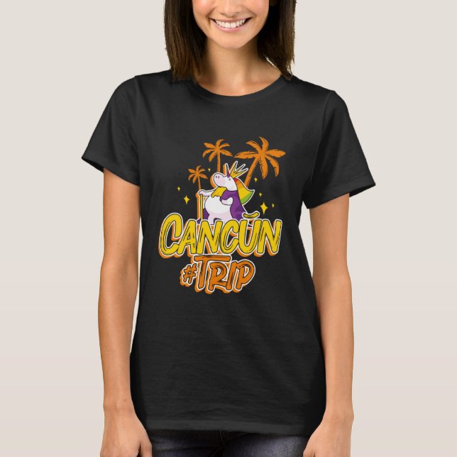 Cancun Trip Unicorn Party  Vacation Mexico T Shirt (Framsida)