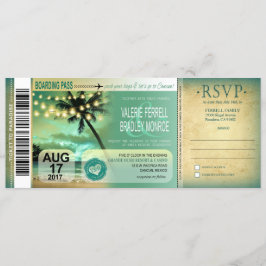 Cancun Twilight Beach Boarding Pass Bröllop aqua Inbjudningar