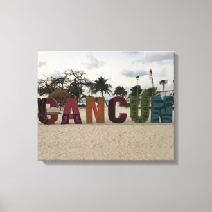 Cancun undertecknar - Playa Delfines, Mexico Canvastryck