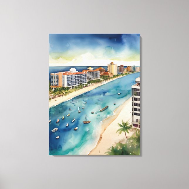 Cancun vattenfärgsgrafik canvastryck (Framsida)