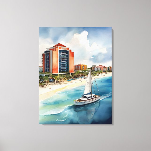 Cancun vattenfärgsgrafik canvastryck (Framsida)