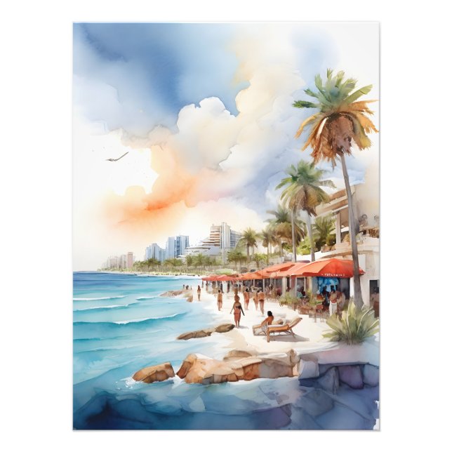 Cancun vattenfärgsgrafik fototryck (Framsidan)