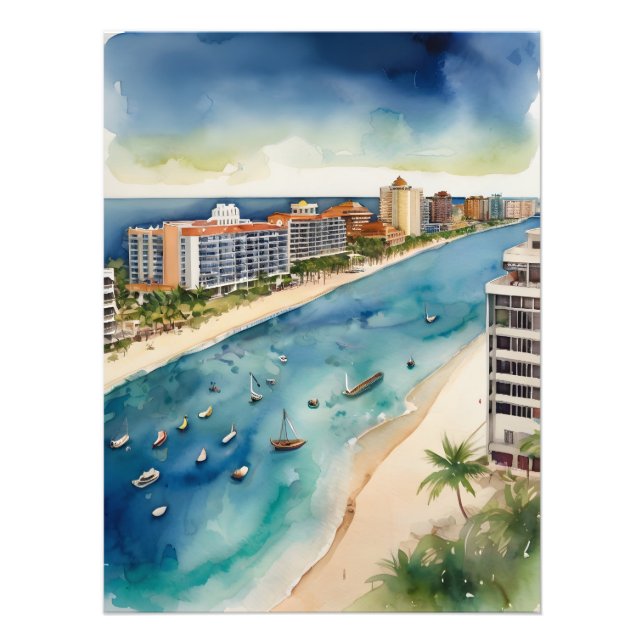 Cancun vattenfärgsgrafik fototryck (Framsidan)