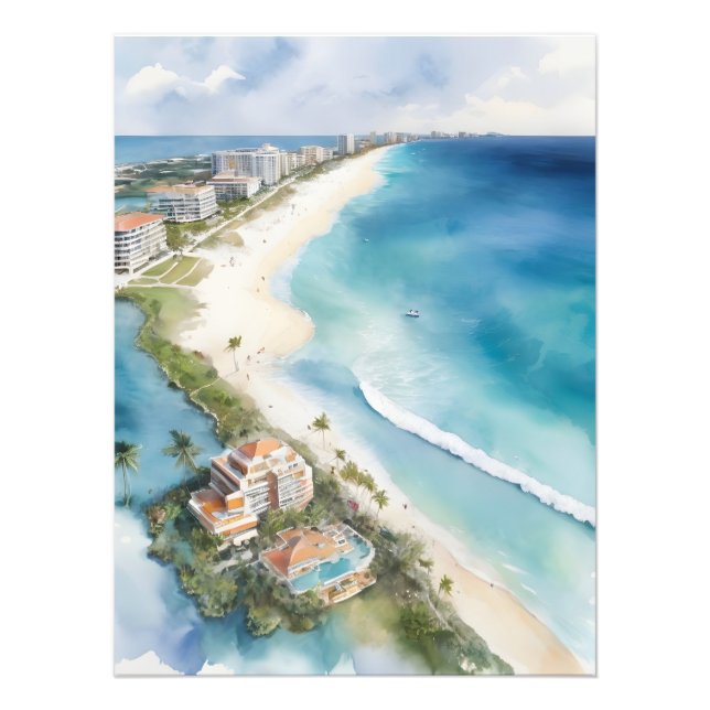 Cancun vattenfärgsgrafik fototryck (Framsidan)
