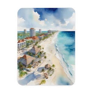 Cancun vattenfärgsgrafik magnet