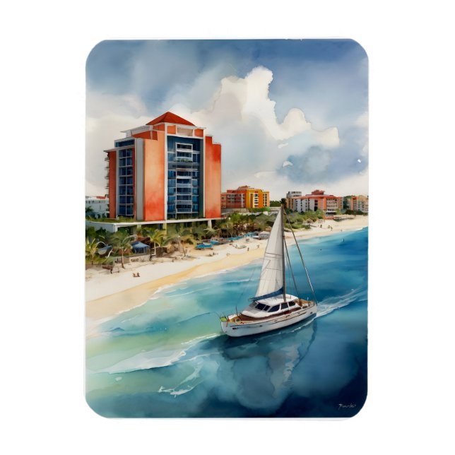 Cancun vattenfärgsgrafik magnet (Vertikal)