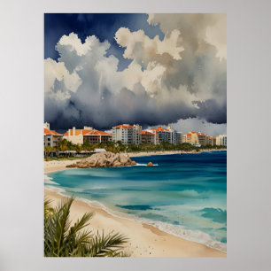 Cancun vattenfärgsgrafik poster