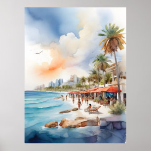 Cancun vattenfärgsgrafik poster