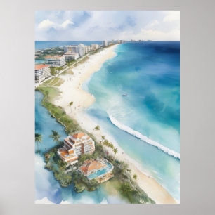 Cancun vattenfärgsgrafik poster