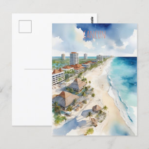 Cancun vattenfärgsgrafik vykort