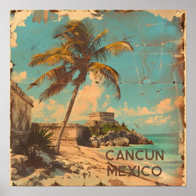 Cancun Vintage Travel Poste Poster (Framsidan)