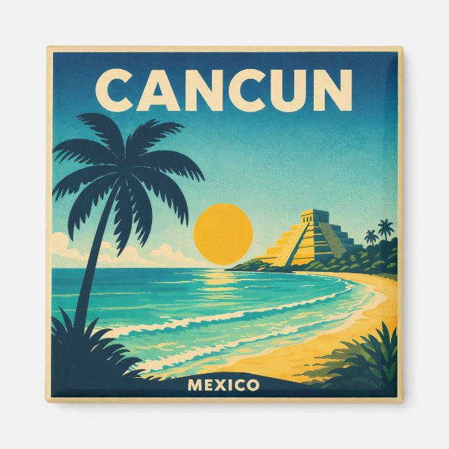 Cancun Vintage Travel Poster Magnet (Framsidan)
