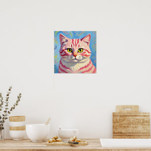 "Candice" A Cherry Stripe Mystique - Cat Porträtt Poster