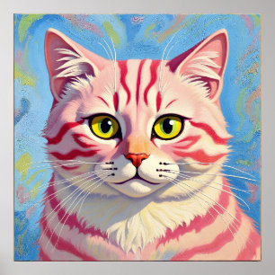 "Candice" A Cherry Stripe Mystique - Cat Porträtt Poster