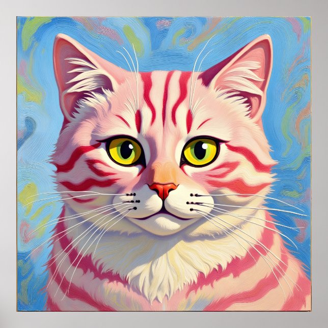 "Candice" A Cherry Stripe Mystique - Cat Porträtt Poster (Framsidan)