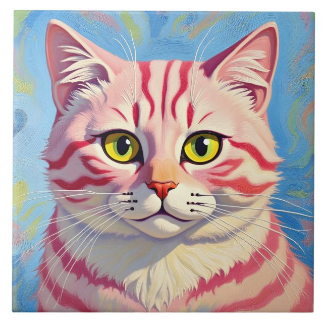 “Candice” A Cherry Striped Mystique – Cat Portrait Kakelplatta (Framsidan)